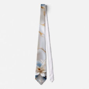 Vita och ljusblå Silky Flowers på ett Silke-utseen Slips