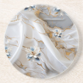 Vita och ljusblå Silky Flowers på ett Silke-utseen Underlägg