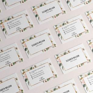 Vita och Magnolia-Blommigten Guld Glitter Ram Visitkort