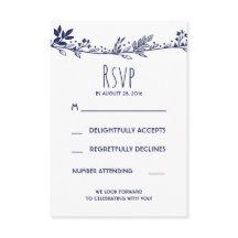 Vita och marinblå blomsterbröllop RSVP