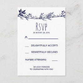 Vita och marinblå blomsterbröllop RSVP OSA Kort