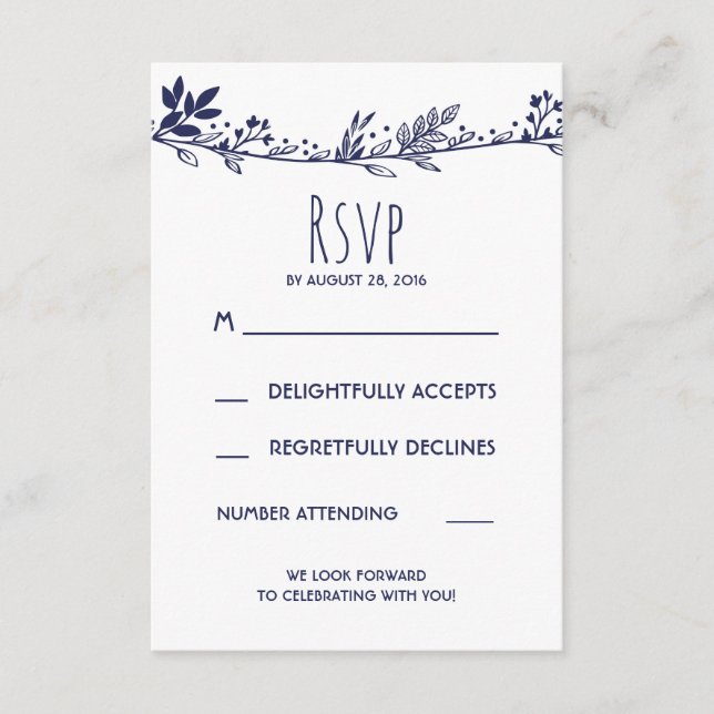 Vita och marinblå blomsterbröllop RSVP OSA Kort (Framsida)