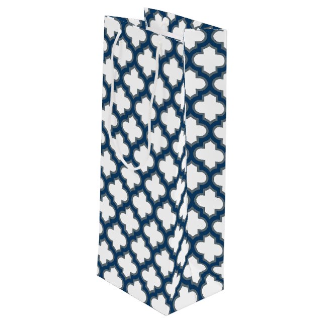 Vita och marinblå trellis, Lattice, Quatrefoil (Baksidan Vinklad)