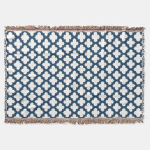 Vita och marinblå trellis, Lattice, Quatrefoil Filt