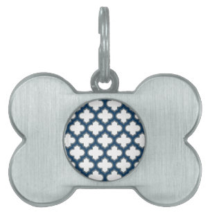 Vita och marinblå trellis, Lattice, Quatrefoil ID-bricka Husdjur