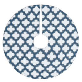 Vita och marinblå trellis, Lattice, Quatrefoil Julgransmatta Borstad Polyester
