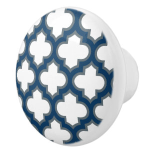 Vita och marinblå trellis, Lattice, Quatrefoil Knopp