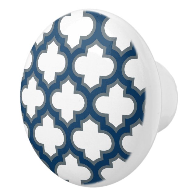 Vita och marinblå trellis, Lattice, Quatrefoil Knopp (Höger)