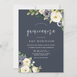 Vita och marinerade blommor vackra Quinceanera Par Inbjudningar
