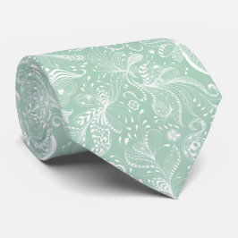 Vita och Mint-Grönt Exotic Blommigt Swirls Slips
