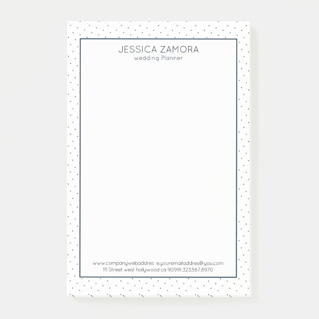 Vita och mörk-blå punkter mönster post-it block (Framsida)