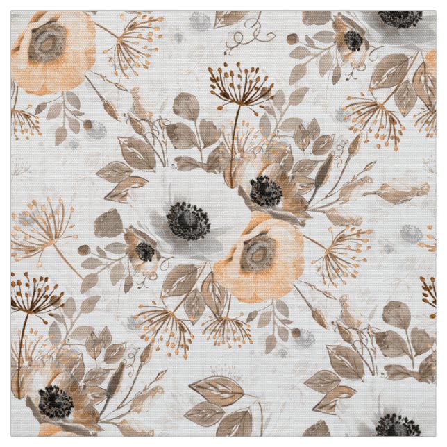 Vita och orange anemoneblommor. tyg (Provkarta)