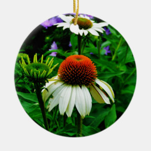 Vita och Orange ConeFlowers Julgransprydnad Keramik
