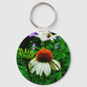 Vita och Orange ConeFlowers Nyckelring