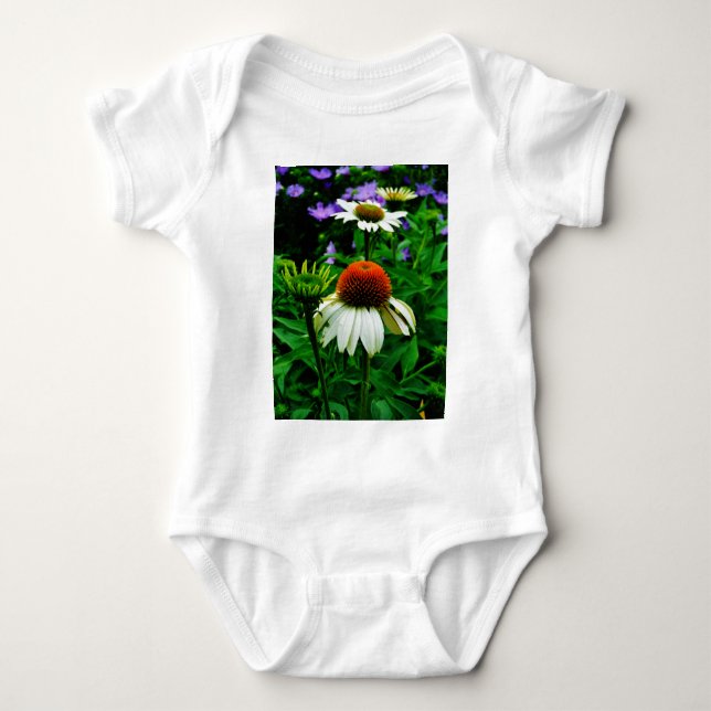Vita och Orange ConeFlowers T-shirt (Framsida)