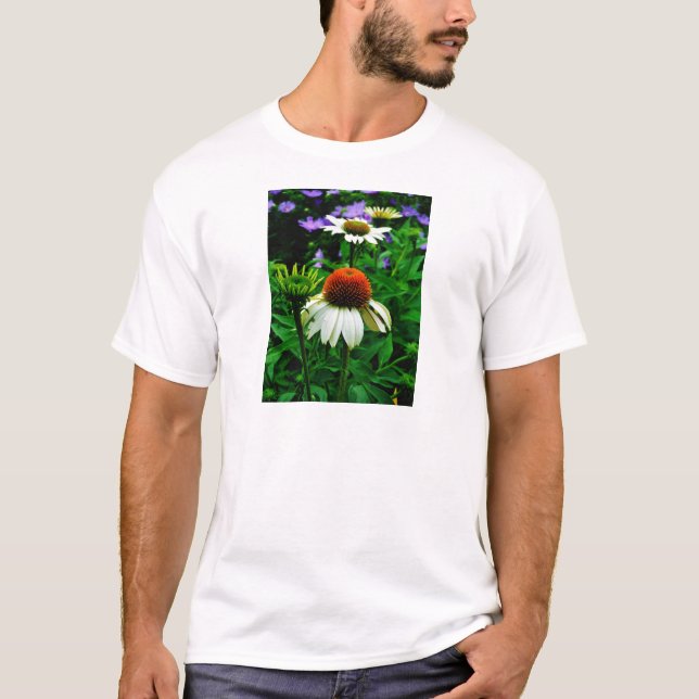 Vita och Orange ConeFlowers T-shirt (Framsida)
