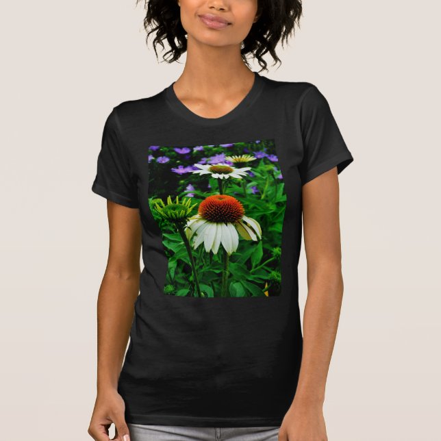 Vita och Orange ConeFlowers T Shirt (Framsida)