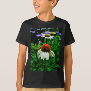 Vita och Orange ConeFlowers Tee Shirt