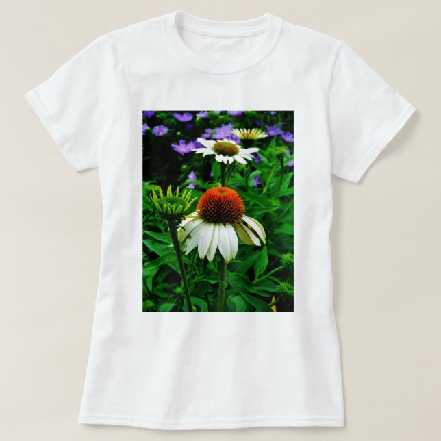Vita och Orange ConeFlowers Tee Shirt (Design framsida)