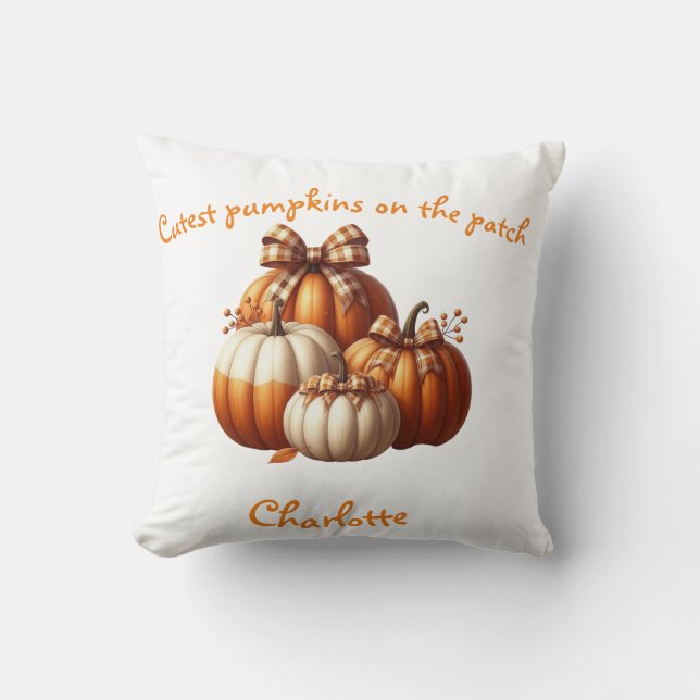 Vita och orange fall elegant Pumpkins Kudde (Framsida)