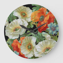 Vita och Orange Vintage Pies Blommigt Väggklocka