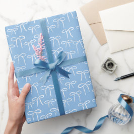 Vita och Periwinkle Blue Simple Bows Mönster Presentpapper