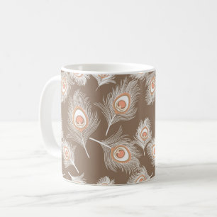 Vita och persikodödande fjädrar på Taupe Tan Kaffemugg
