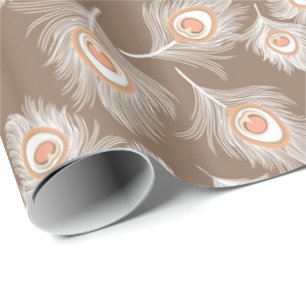 Vita och persikodödande fjädrar på Taupe Tan Presentpapper