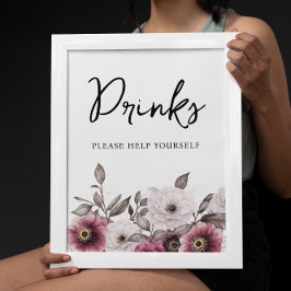Vita och plommon Blommigt Drinks Baby Shower Poster