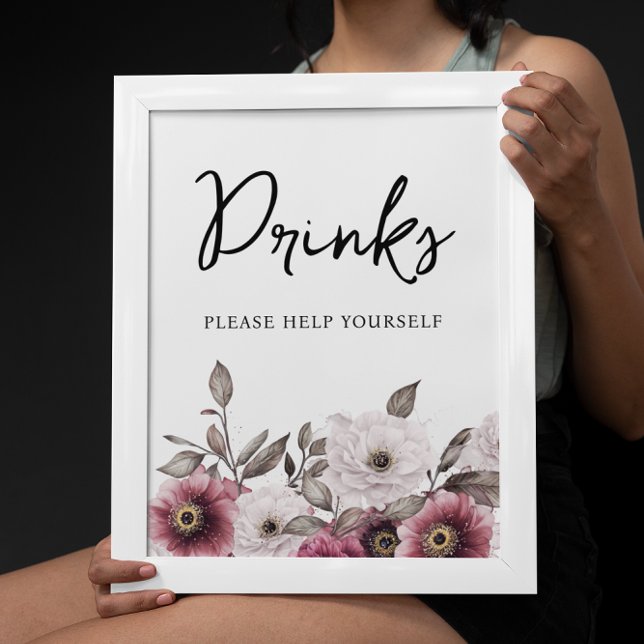 Vita och plommon Blommigt Drinks Baby Shower Poster (Skapare uppladdad)