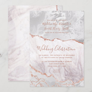 Vita och Ro Guld Agate Marble Foil Gilded Bröllop Inbjudningar