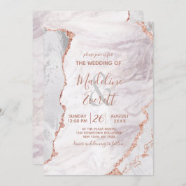 Vita och Ro Guld Agate Marble Foil Modern Bröllop Inbjudningar