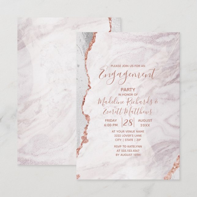 Vita och Ro Guld Agate Marble Förlovningsfest Inbjudningar (Fram/baksida)