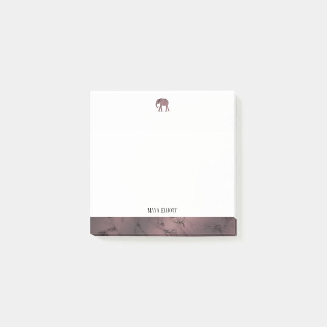 Vita och Ro Guld Marble Elephant & Gräns Post-it Block (Framsida)