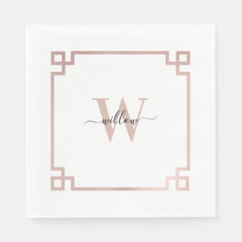 Vita och Ro Guld Rosa  grekiska Nyckel Monogrammed Pappersservett