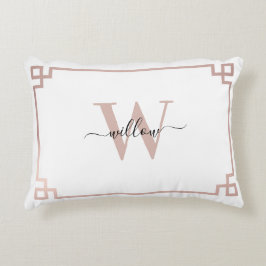 Vita och Ro Guld Rosa  grekiska Nyckel Monogrammed Prydnadskudde