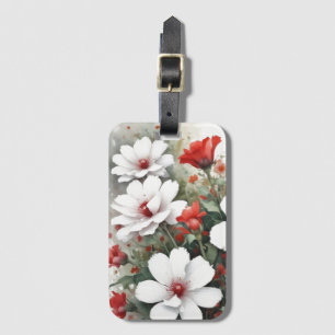 Vita och röda blommor, Elegant vattenfärg Bagagebricka