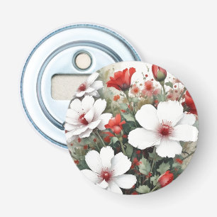 Vita och röda blommor, Elegant vattenfärg Flasköppnare