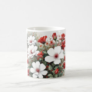Vita och röda blommor, Elegant vattenfärg Kaffemugg