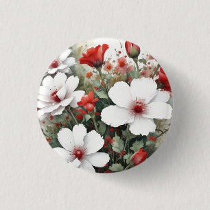Vita och röda blommor, Elegant vattenfärg Knapp