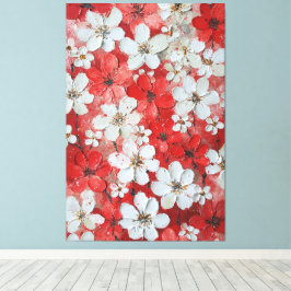 Vita och röda blomster Impasto Väggkonst Canvastryck