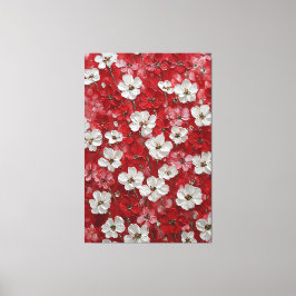 Vita och röda blomster Impasto Väggkonst Canvastryck