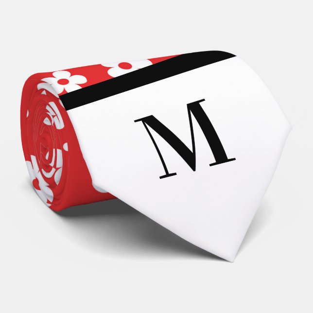 Vita och röda Daisy, Monogram Necktie Slips (Rullad)