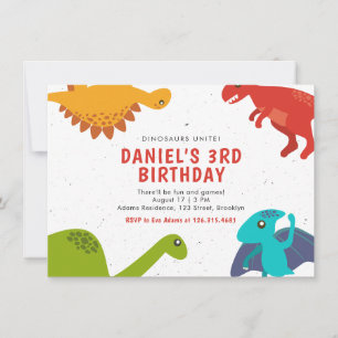Vita och röda grungy Dinosaur Birthday-inbjudan Inbjudningar