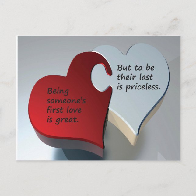 Vita och röda hjärtpussel delar. vykort (Framsida)