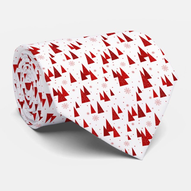 Vita och Röda Julgran med Snöflingor Mönster Slips (Rullad)