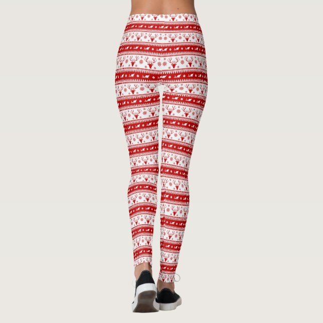 Vita och röda julhuvudena Hjort Mönster Leggings (Baksida)