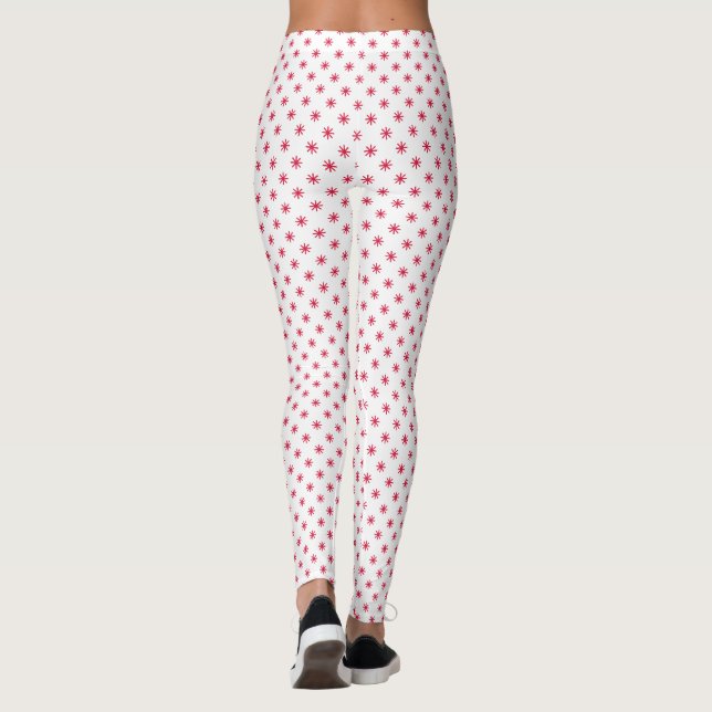 Vita och röda julstjärnor Mönster Long Leggings (Baksida)