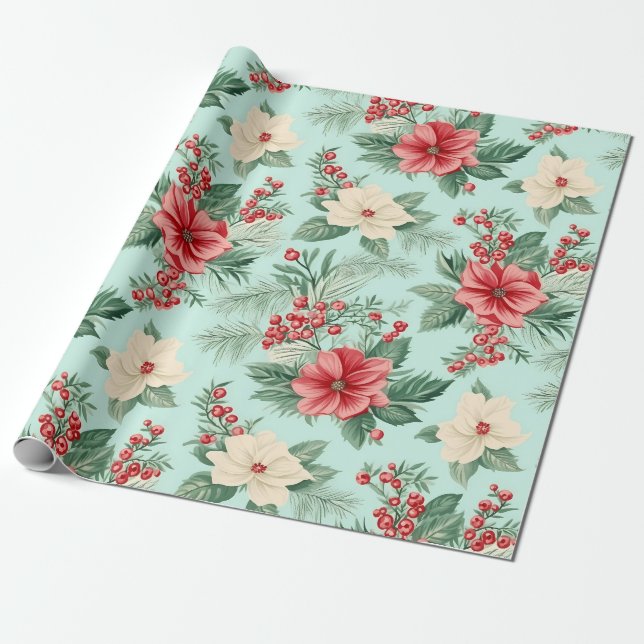 Vita och röda jultomtfärger Blå Presentpapper (Utrullad)