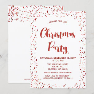 Vita och röda konetti Modern jul Party Inbjudningar